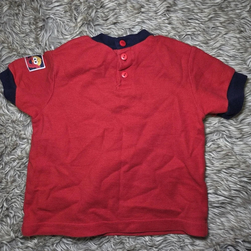 Vintage Sesame Street Red Polo Shirt Elmo Patch On Shoulder Toddler Kids Size 2T
